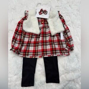 Tahari Girl 3Pc Outfit Shirt Leggings Faux Fur Vest